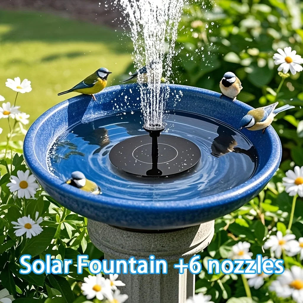 Solar-Powered Automatic Fountain with 6 Nozzle,for Blue Bird Bath for Gardens,Fish Tanks & Outdoor Use–for Continuous Water Flow