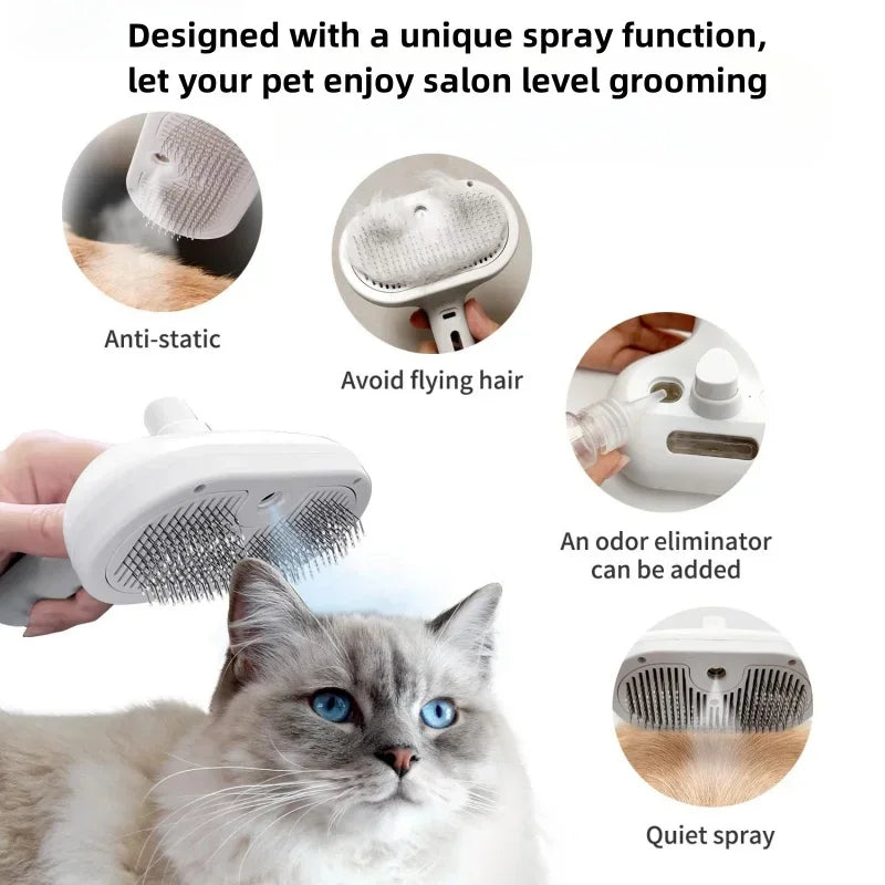 Upgraded Pet Steam Brush Spray Grooming Comb Hair Removal Cleaning Tool Steamy Floating for Dogs Cats Accessories Styling