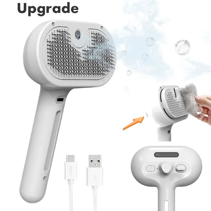 Upgraded Pet Steam Brush Spray Grooming Comb Hair Removal Cleaning Tool Steamy Floating for Dogs Cats Accessories Styling