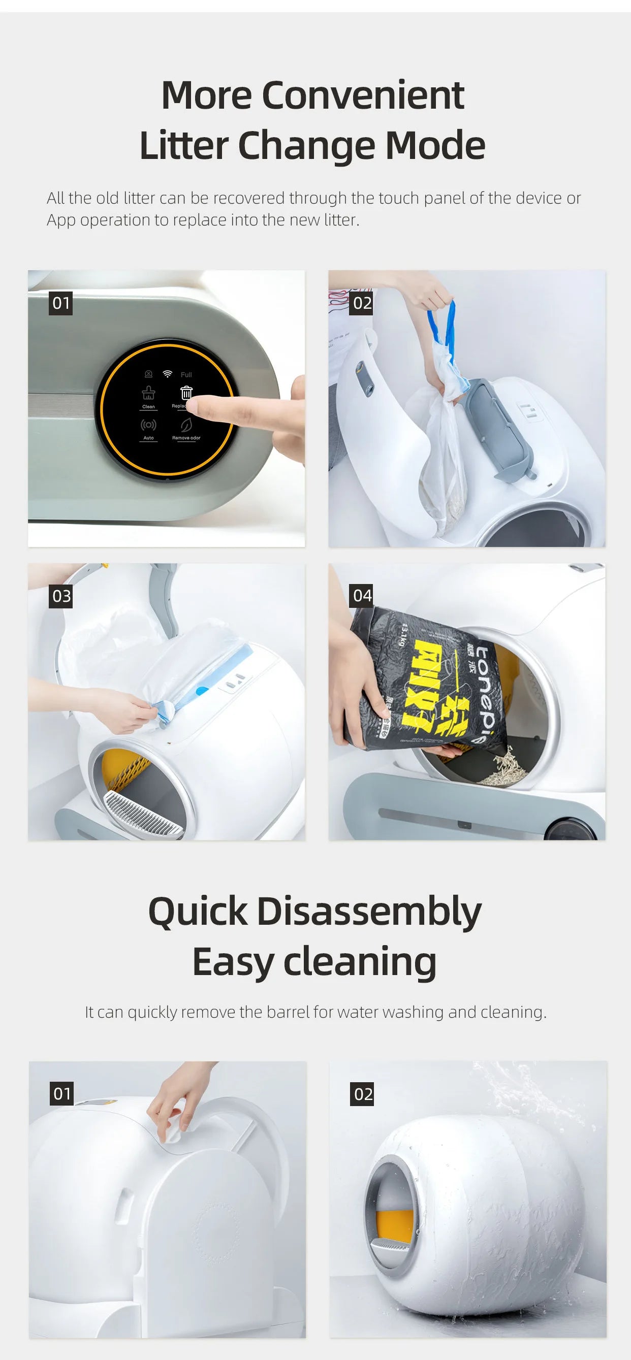 Tonepie Automatic Smart Cat Litter Box Self Cleaning 65L App Control Pet Cats Toilet Litter Tray Ionic Deodorizer Arenero Gato