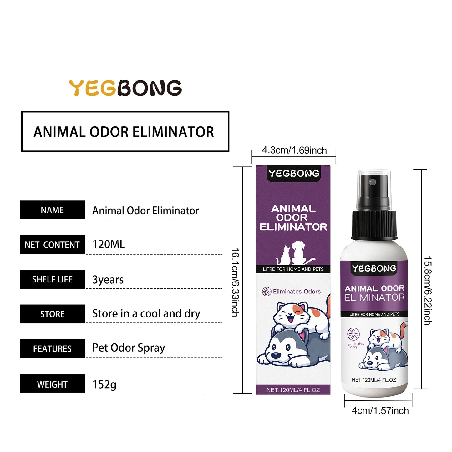 Pet Odor Eliminating Spray, Gentle Cleaning Spray for Daily Household Use, Suitable for Cat Litter Boxes, Dog Pots, and Be