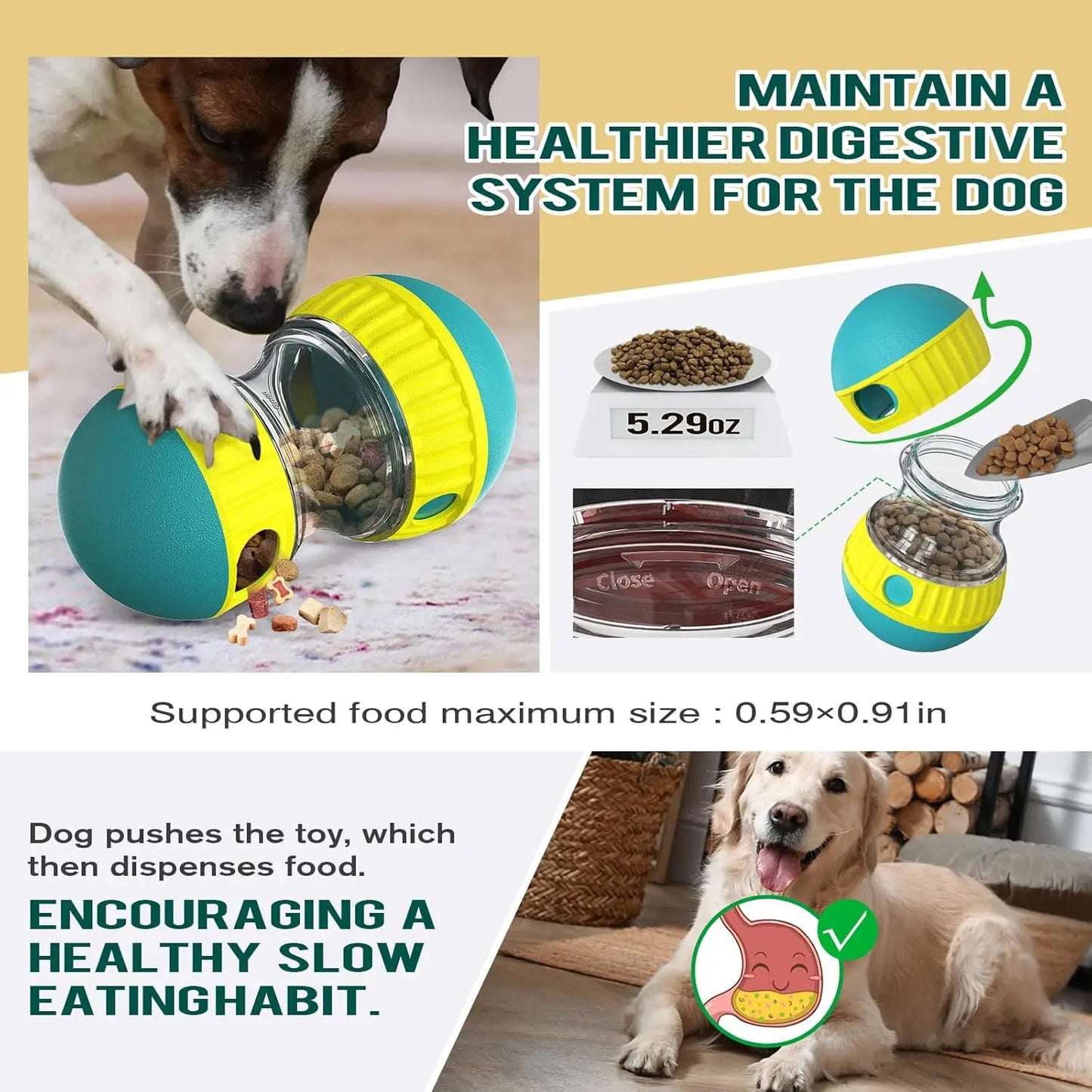 Dog Puzzle Toy Adjustable Treat Dispensing Ball Food Tough Slow Feeder Pet Interactive Chase Toys for Dogs to Keep Them Busy