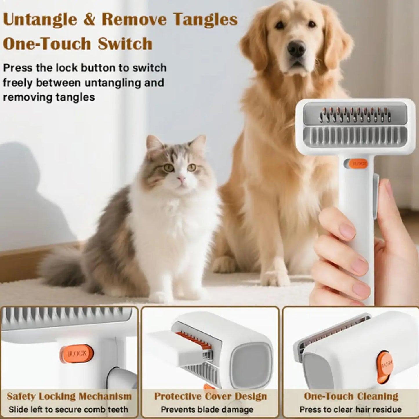 Dog Shedding Brush Self-Detangling Professional Hair Remover Pet Grooming Comb for Cats Puppy Horse Doodle Bathing Washing