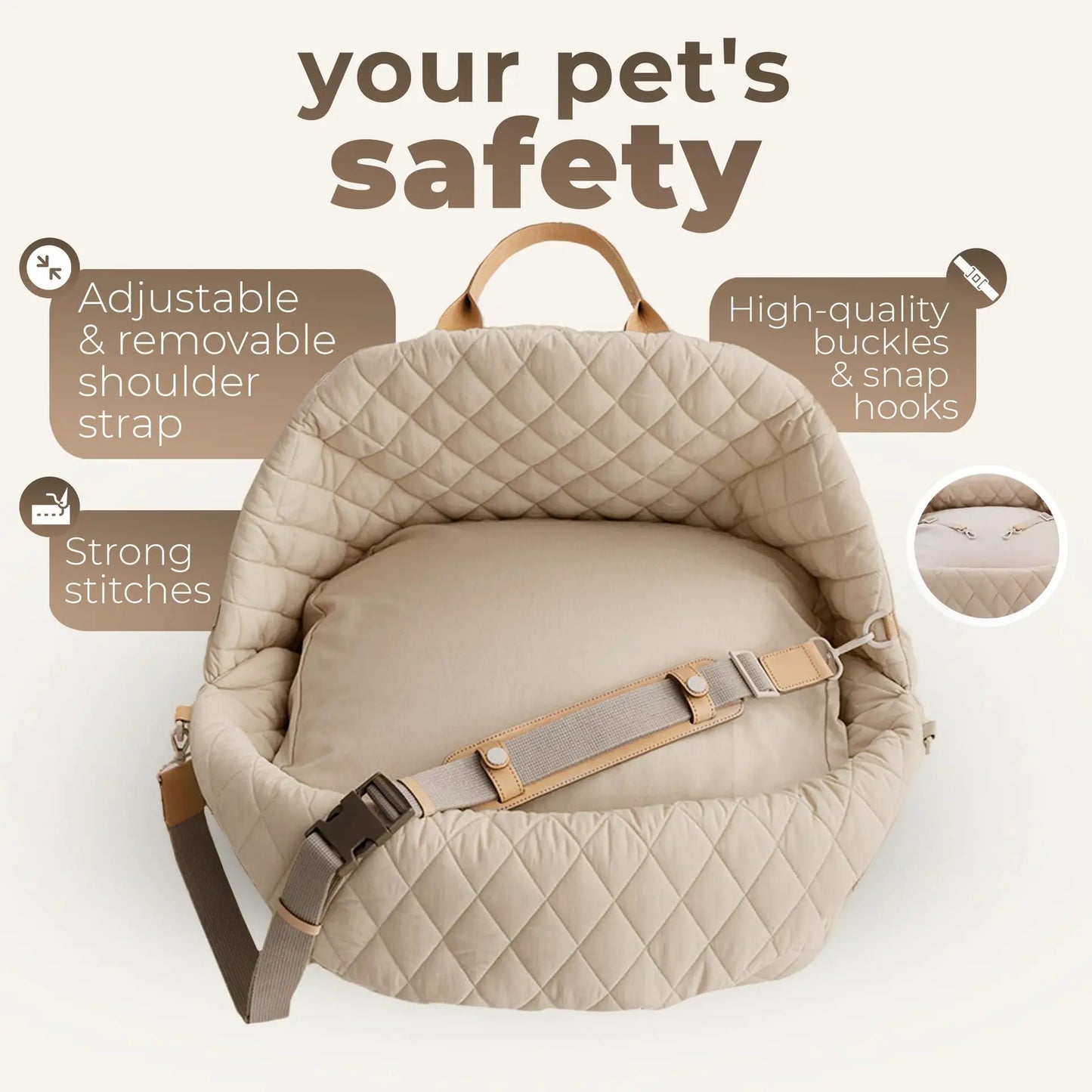 Dog Car Seat for Small Dogs, 3-in-1 Travel Carrier & Dog Bed for Car, Washable, Anti-Slip, Safety Straps, Fits Front & Back Seat