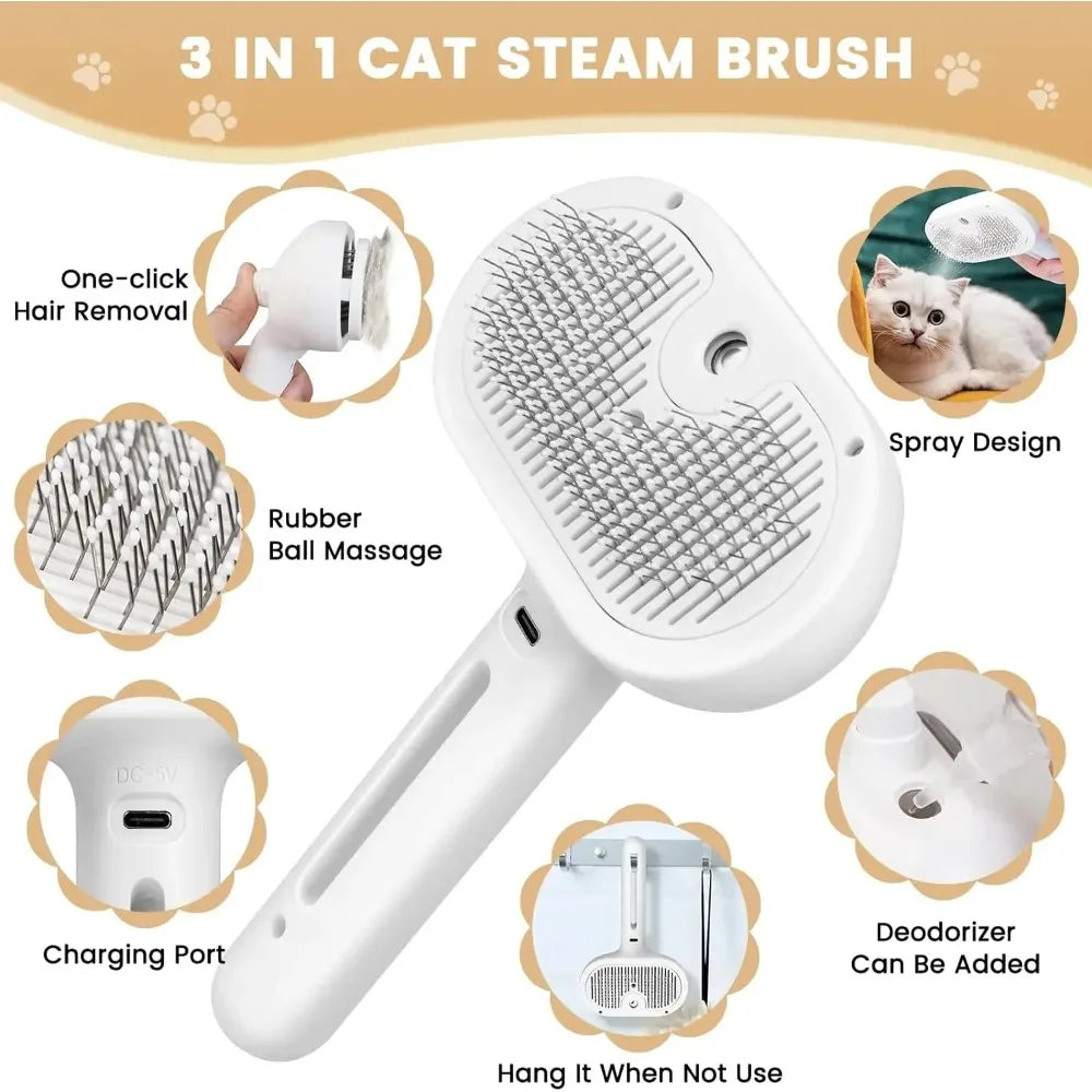 Upgraded Pet Steam Brush Spray Grooming Comb Hair Removal Cleaning Tool Steamy Floating for Dogs Cats Accessories Styling