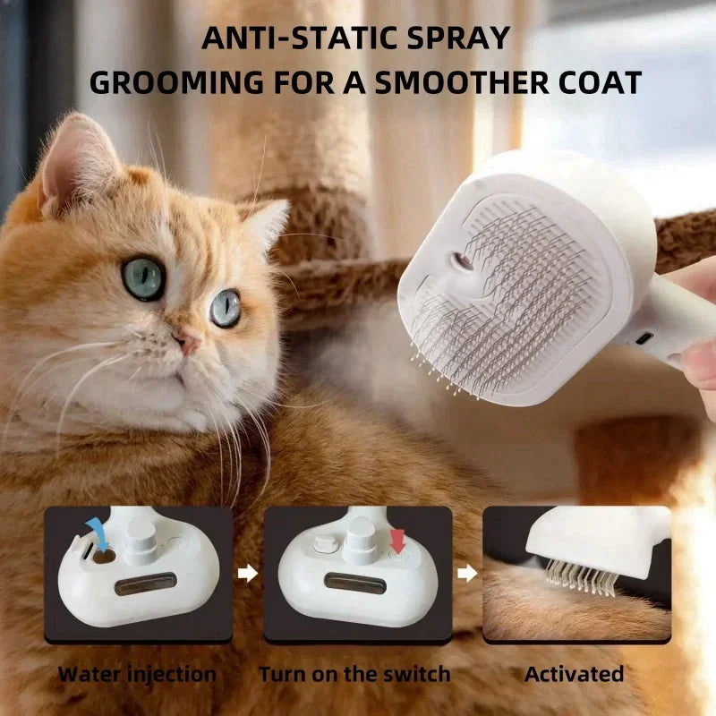 Upgraded Pet Steam Brush Spray Grooming Comb Hair Removal Cleaning Tool Steamy Floating for Dogs Cats Accessories Styling