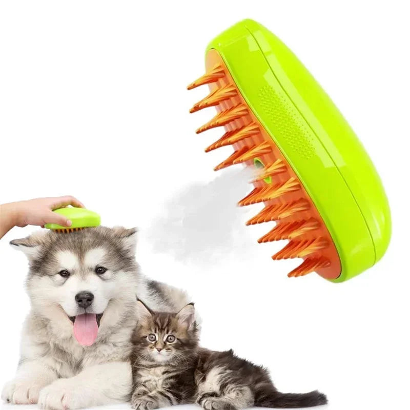 3-in-1 Electric Steam Brush for Pets - Dog And Cat Grooming Comb with Spray Massage And Hair Removal Features