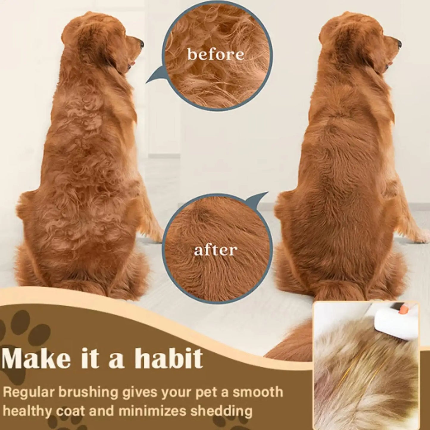 Dog Shedding Brush Self-Detangling Professional Hair Remover Pet Grooming Comb for Cats Puppy Horse Doodle Bathing Washing