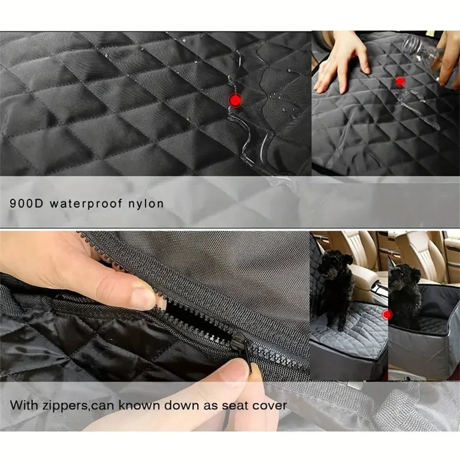 Fabric dog car seat cover, quilted, waterproof, anti slip, suitable for pet height increasing seats in cars, trucks, and SUVs