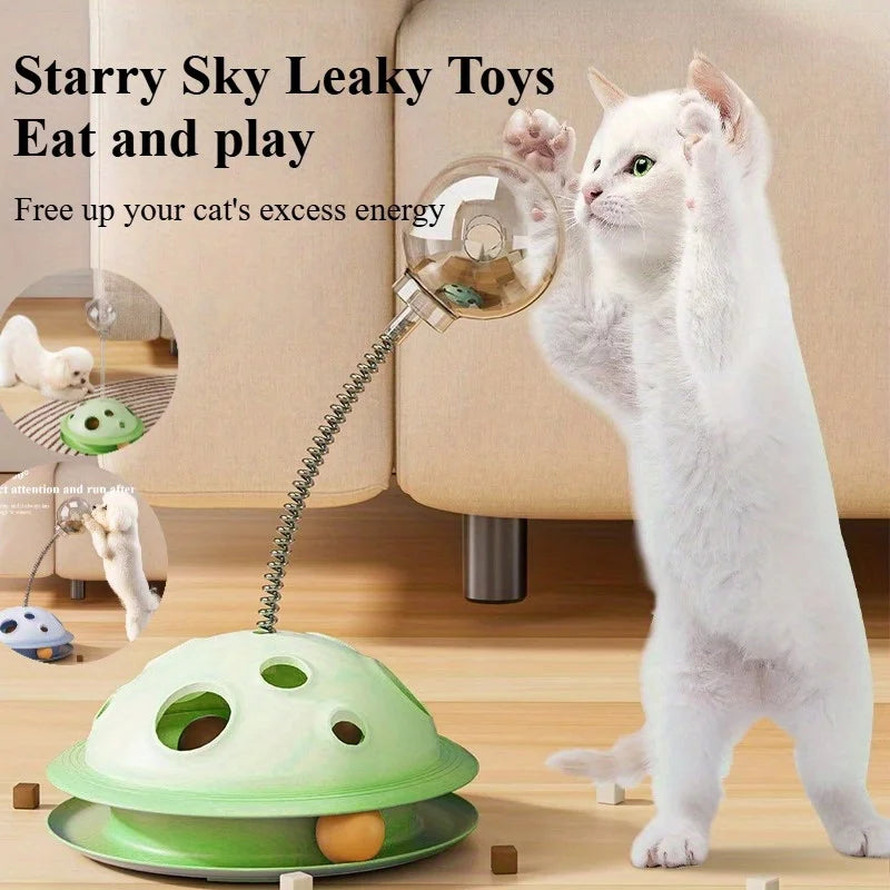 [Interactive Cat & Dog Toy] 3-in-1 Interactive Cat & Dog Toy - Treat Dispenser Ball with Rotating Teaser Stick,Leak-Proof Puzzle