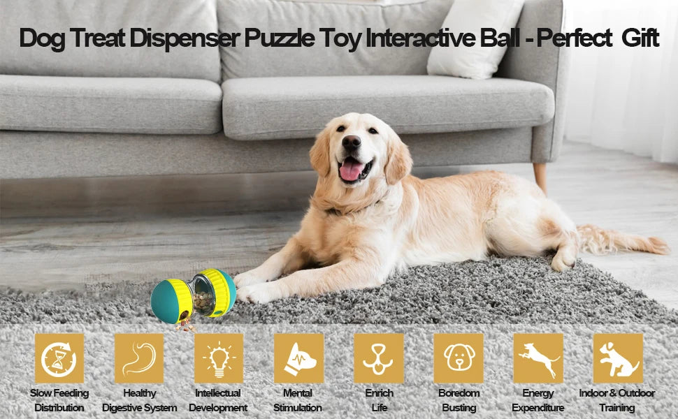 Dog Puzzle Toy Adjustable Treat Dispensing Ball Food Tough Slow Feeder Pet Interactive Chase Toys for Dogs to Keep Them Busy