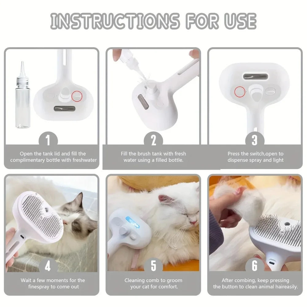Upgraded Pet Steam Brush Spray Grooming Comb Hair Removal Cleaning Tool Steamy Floating for Dogs Cats Accessories Styling