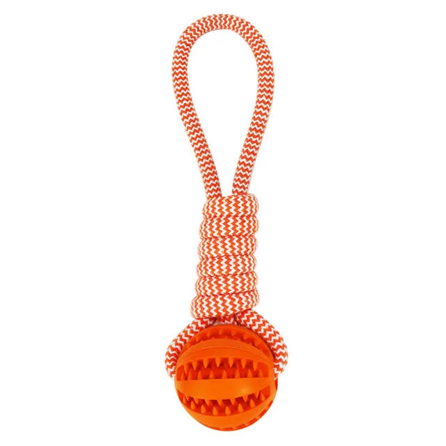 Pet Tooth Cleaning Chewing IQ Treat Ball Food Dispensing Bite Chew Knot Training Tugging Playing Rubber Rope Dog Ball Toys