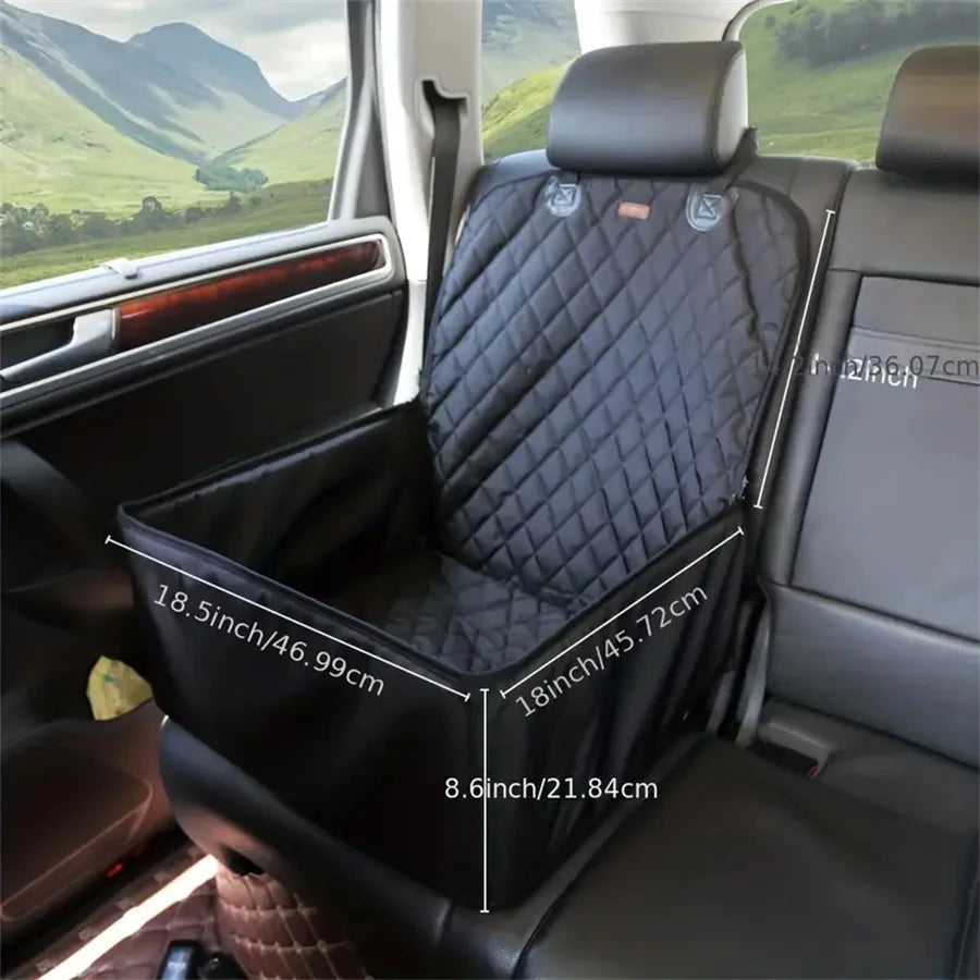 Fabric dog car seat cover, quilted, waterproof, anti slip, suitable for pet height increasing seats in cars, trucks, and SUVs