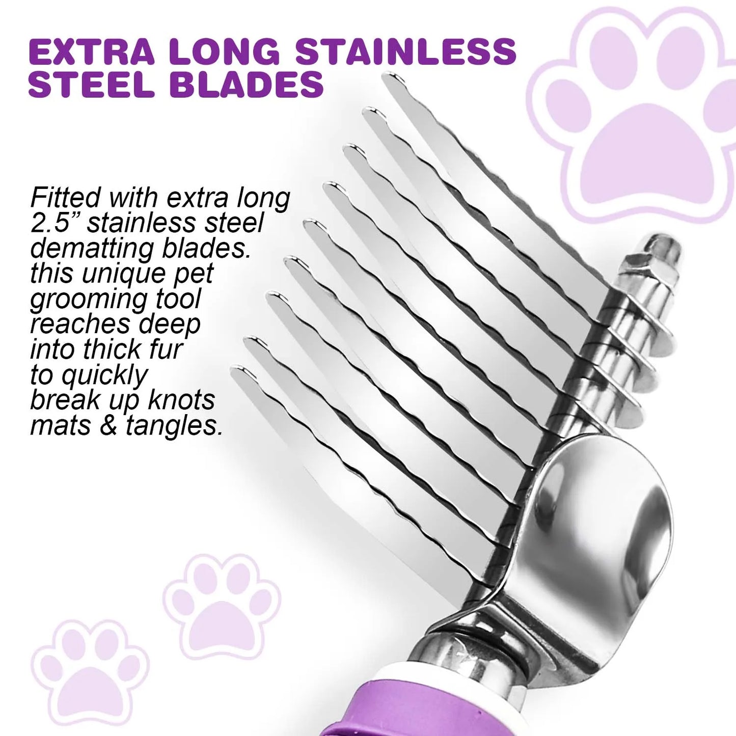 Pet Dematting Fur Rake Comb Brush Tool Dog and Cat Comb with Long Safety Blades for Detangling Matted or Knotted Undercoat Hair