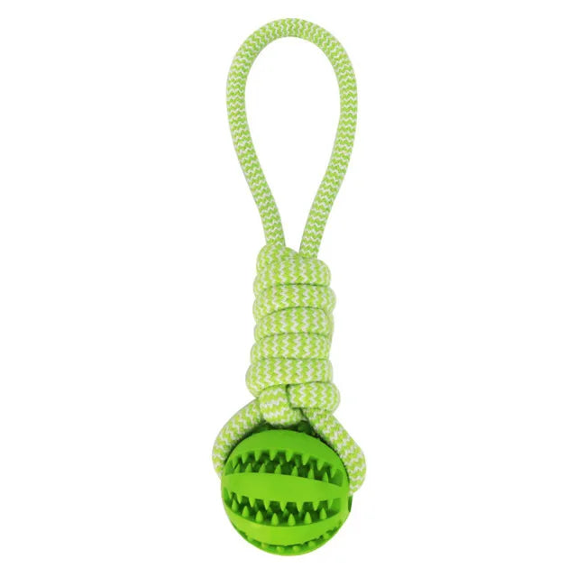 Pet Tooth Cleaning Chewing IQ Treat Ball Food Dispensing Bite Chew Knot Training Tugging Playing Rubber Rope Dog Ball Toys