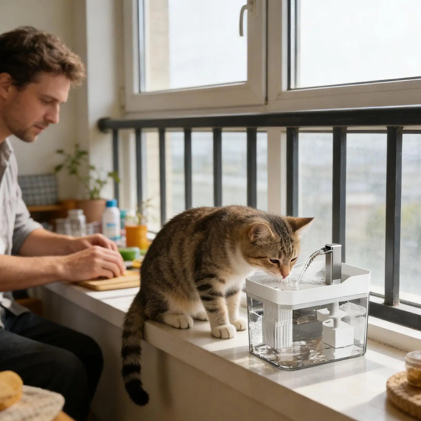 Automatic Cat Water Fountain 1.5L Dynamic Easy To Clean Intelligent Sensing Waterer Automatic Water Feeder Indoor for Home Dorm